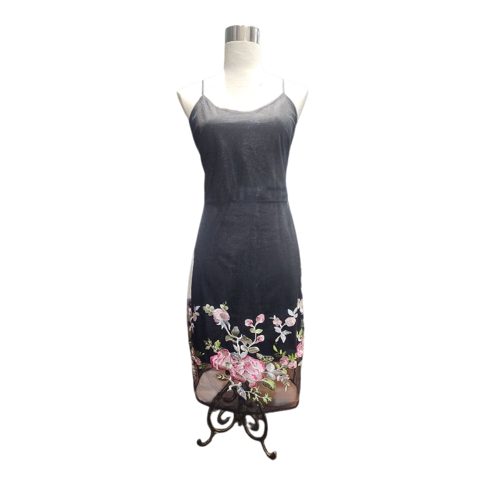 ABS Collection Black Floral Embroidered Midi Dress with Lace